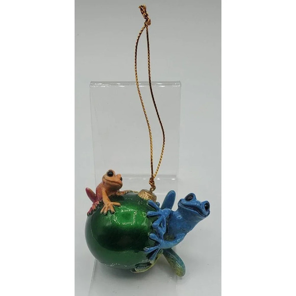 2003 Kitty's Critters Frog Ornaments Colorful Looking For Santa 3" Holiday w/Box - Picture 2 of 9